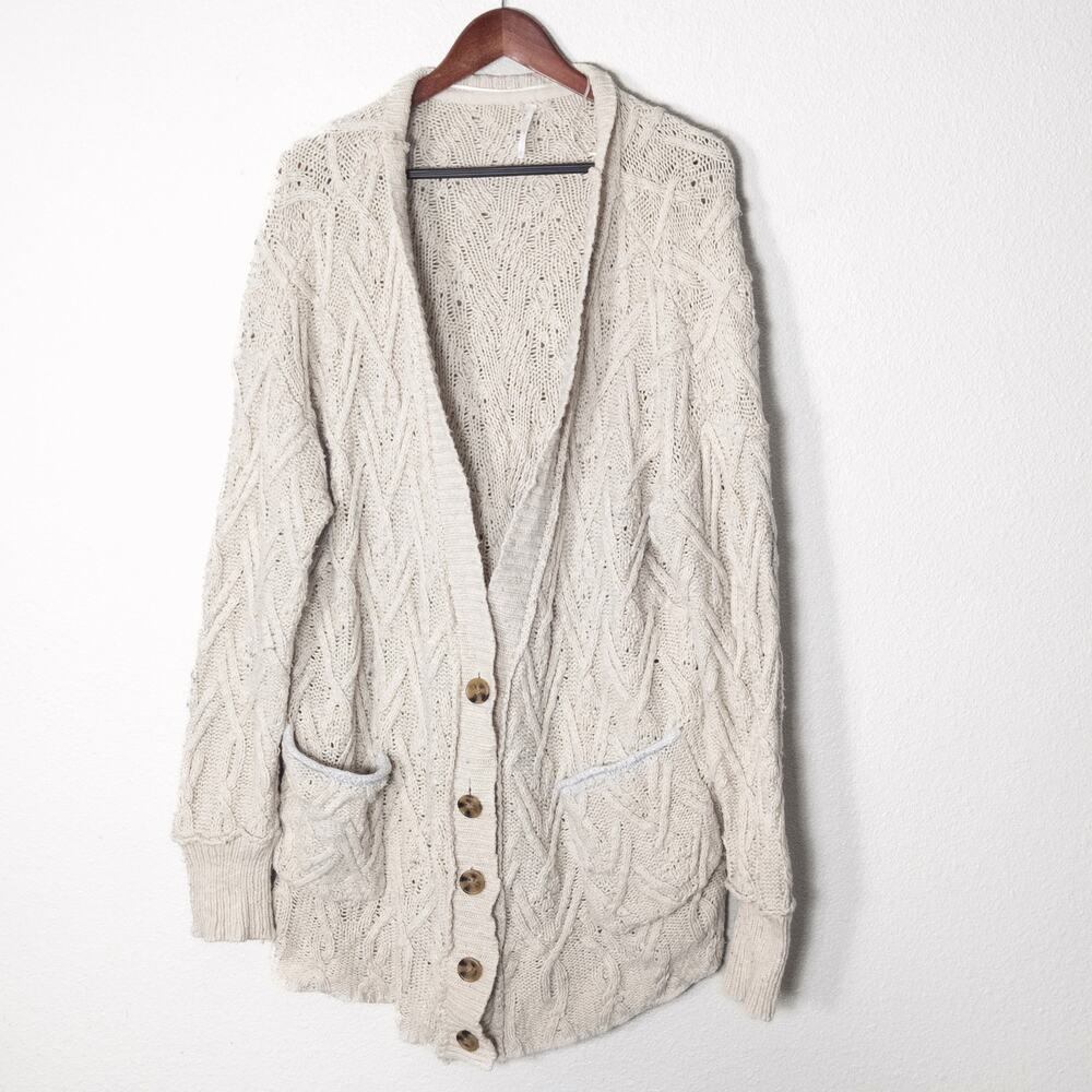 Free People Cream Cable Knit Cardigan